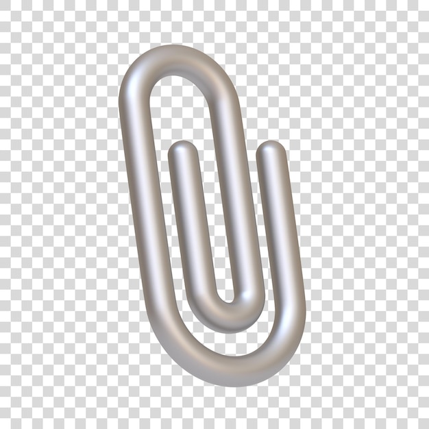 Srebrny spinacz do papieru na białym tle Znak ikony 3D i symbol Minimalny styl kreskówek
