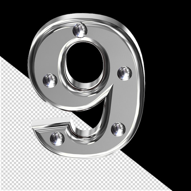 PSD srebrny symbol 3d z metalowymi nitami numer 9