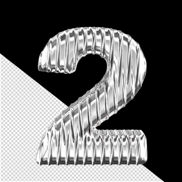 Srebrny Symbol 3d Z Pionowymi żebrami Numer 2