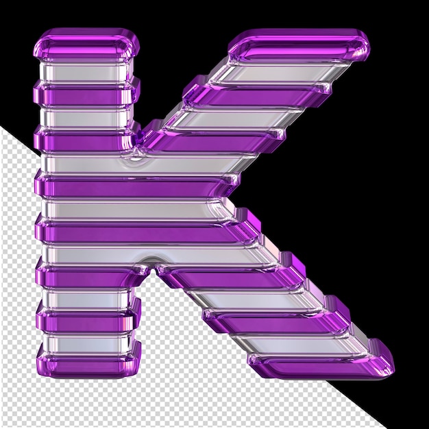PSD srebrny symbol z cienkimi ciemnofioletowymi poziomymi paskami litera k