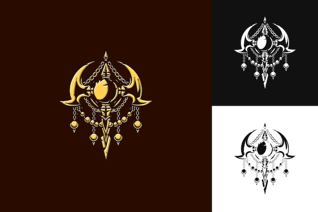Średniowieczne logo Flail z dekoracjami łańcuchowymi i kulkowymi z B Abstract Vector Design Collections