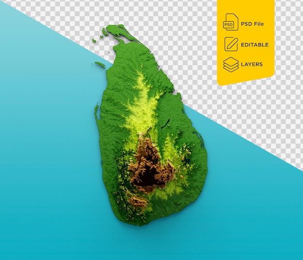 PSD mappa dello sri lanka rilievo ombreggiato mappa ad altezza a colori su sfondo blu mare illustrazione 3d