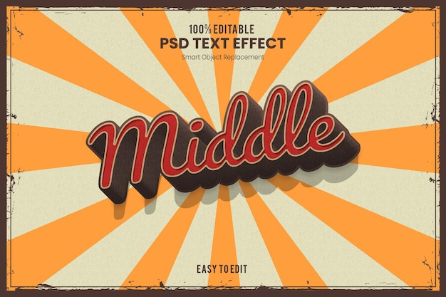 PSD Środkowy elegancki retro 3d pop up text effect