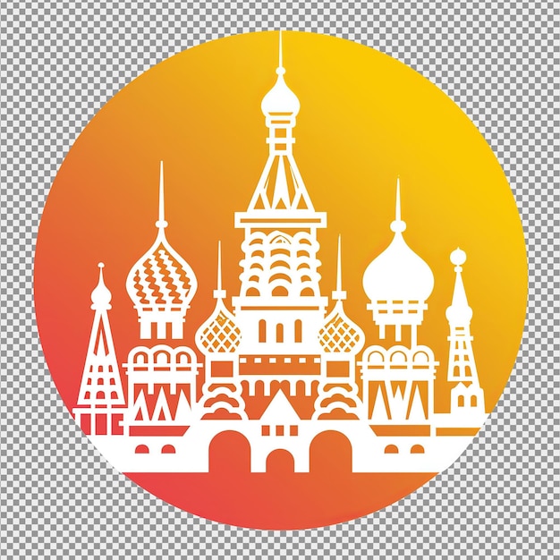 PSD st basils cathedral icon in white color and yellow gradient circular background premium vector