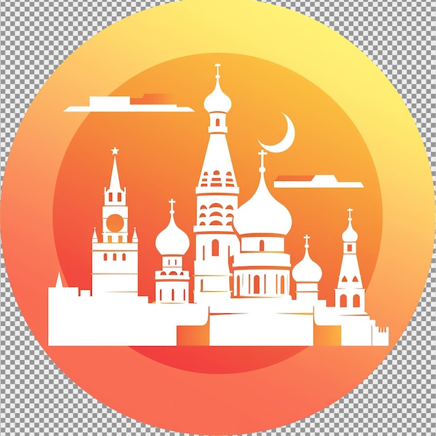 PSD st basils cathedral-pictogram in witte kleur en gele cirkelvormige achtergrond met kleurovergang premium vector