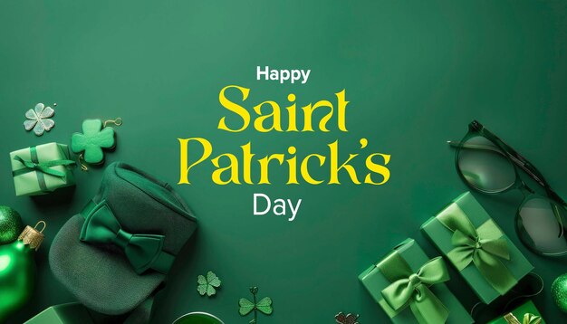 St Patrick's Day Dekoracje Szablon Z Widokiem Z Góry Zielonych Okularów Imprezowych Pałeczka Czapka