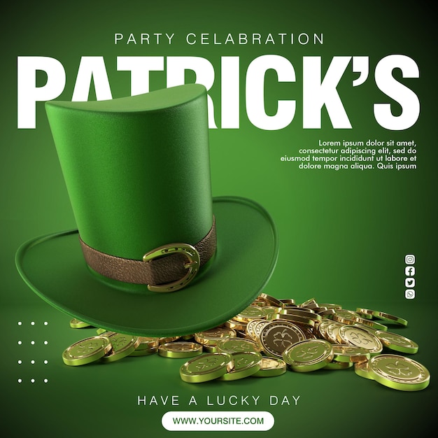 St. patrick's day social media flyer met hoed en munten