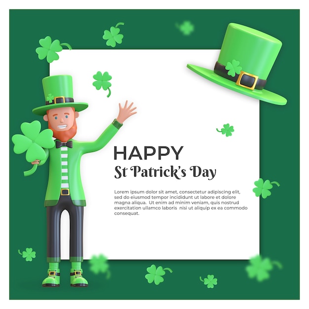 St. patrick's day social media sjabloonontwerp met kabouter en hoed achtergrondillustratie