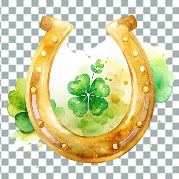 PSD st. patrick's four leaf clover and horseshoe isolated png background 3d ilustracja