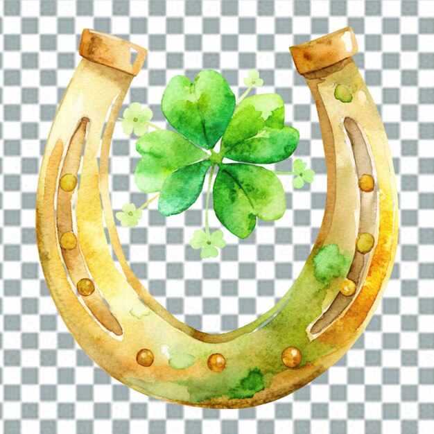 St patrick39s four leaf clover and horseshoe isolated png background 3d illustration