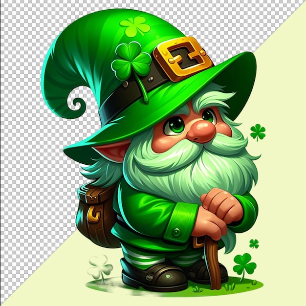 St patricks day green gnome cartoon transparent background