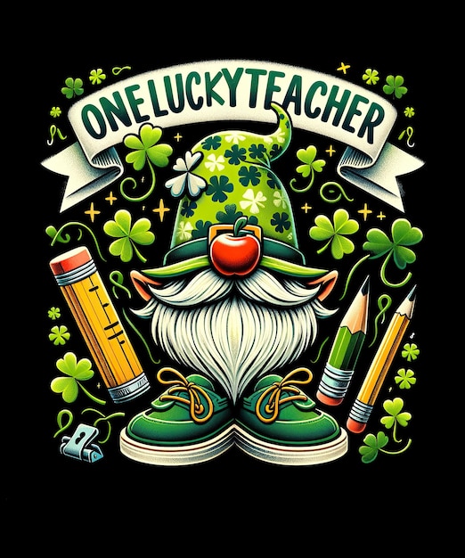 PSD st patricks day lucky teacher gnome saint paddys groovy women