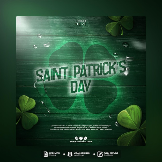 St patricks day social media post template design