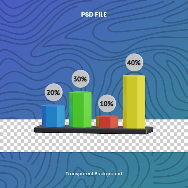 staafdiagram 3D-rendering pictogram illustratie psd-bestand grafiek