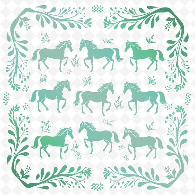 PSD stabilny zarys z ramką pastoralną i symbolem konia dla kolekcji ilustracji ram dekoracyjnych