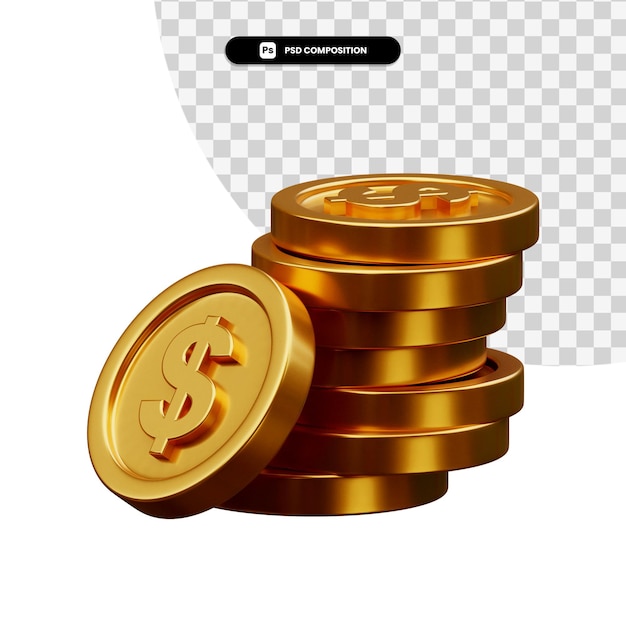 Stable med gullmynter i 3D-rendering isolert
