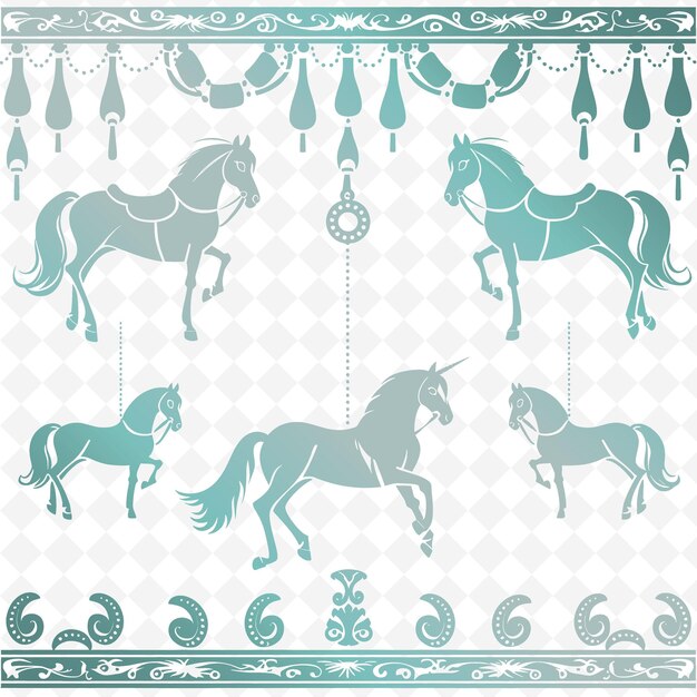 Stable outline with horse motifs and horseshoes horses depi illustration frames decor collection