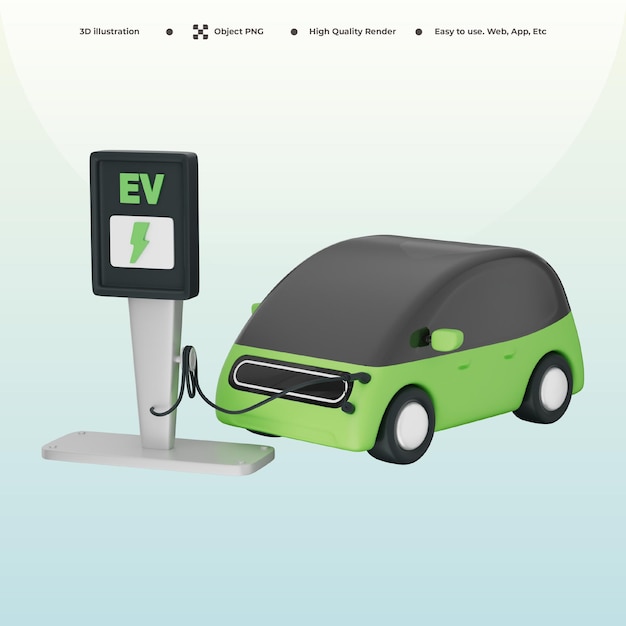 Stacja ładowania samochodów elektrycznych z wtyczką do samochodu elektrycznego czysta energia i ekologia ilustracja 3d