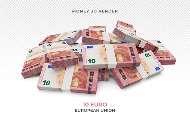 Pila di 10 render 3d dei soldi delle banconote in euro