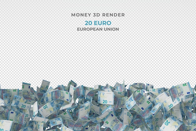 PSD pila di 20 render 3d dei soldi delle banconote in euro