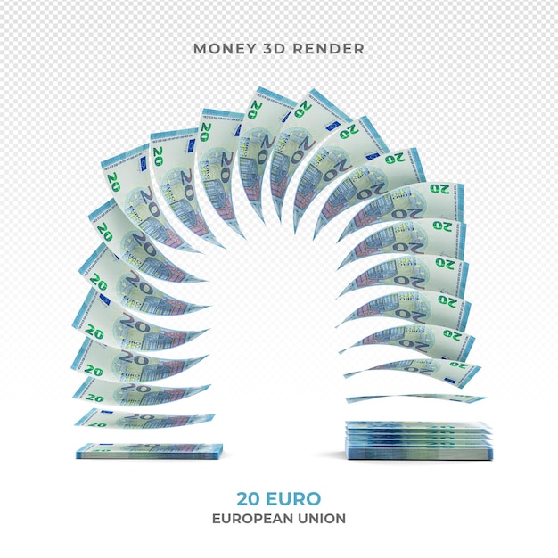 PSD stack of 20 euro banknotes money 3d render