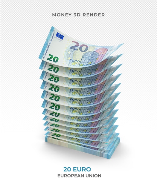 Stack of 20 euro banknotes money 3d render