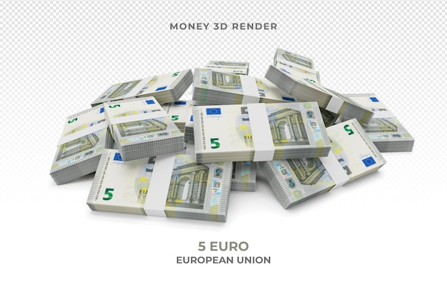  Stack of 5 euro banknotes money 3d render