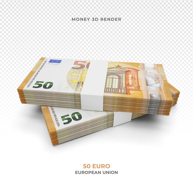 PSD stack of 50 euro banknotes money 3d render