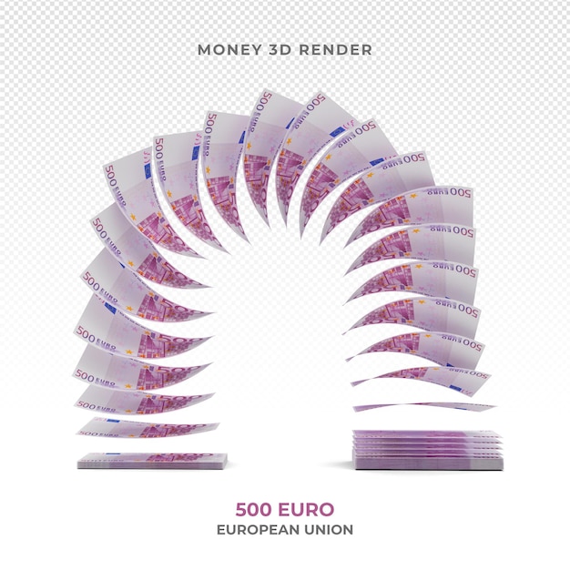 Stack of 500 euro banknotes money 3d render