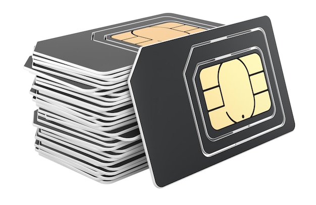 stack of black sim cards 3d rendering isolated on transparent background
