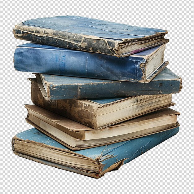 PSD stack of blue old books and notebooks isolated on transparent background