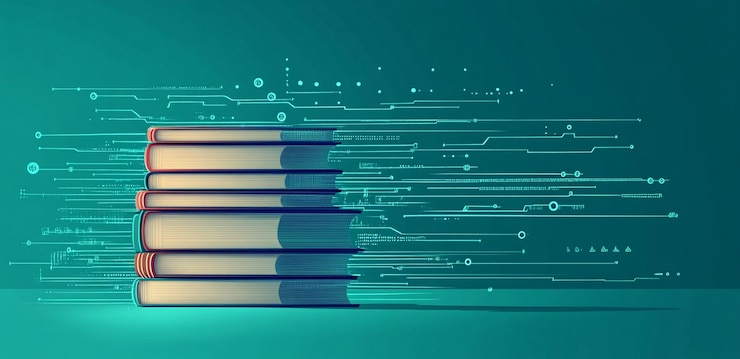 PSD a stack of books on the left side representing knowledge and education