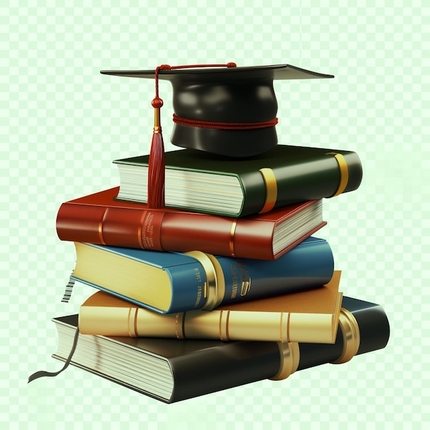 PSD stack of books with education cap png psd