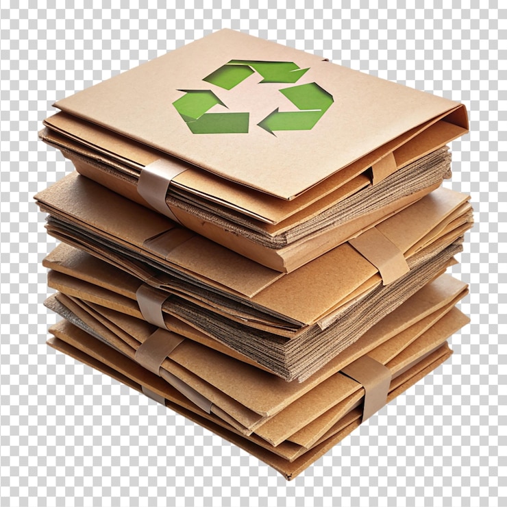 PSD stack of cardboard for recycling top view isolated on transparent background