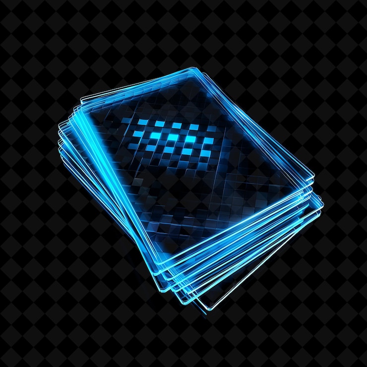 PSD a stack of cards with a blue light on the bottom