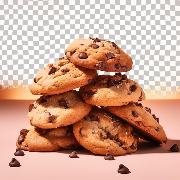 Una pila di biscotti al cioccolato su uno sfondo trasparente di deliziosi prodotti da forno