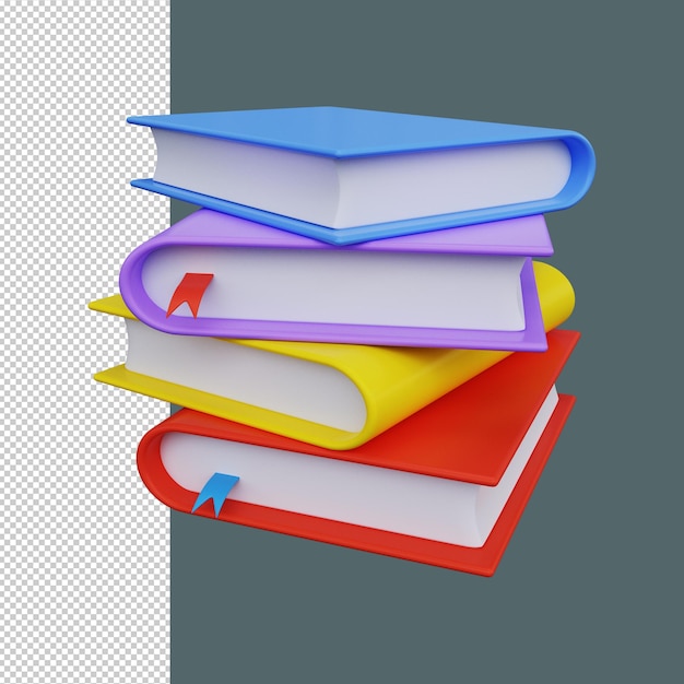 Pila di libri colorati rendering 3d