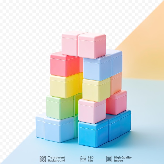 A stack of colorful cubes with a picture of a pyramid on the bottom.