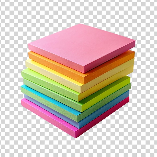 Stack of colorful sticky notes isolated on transparent background