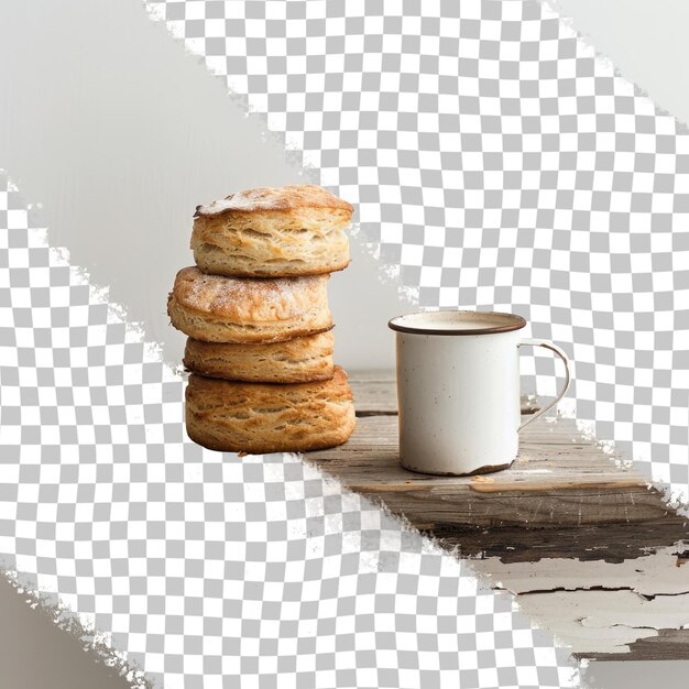 PSD a stack of cookies with a cup of coffee on the top