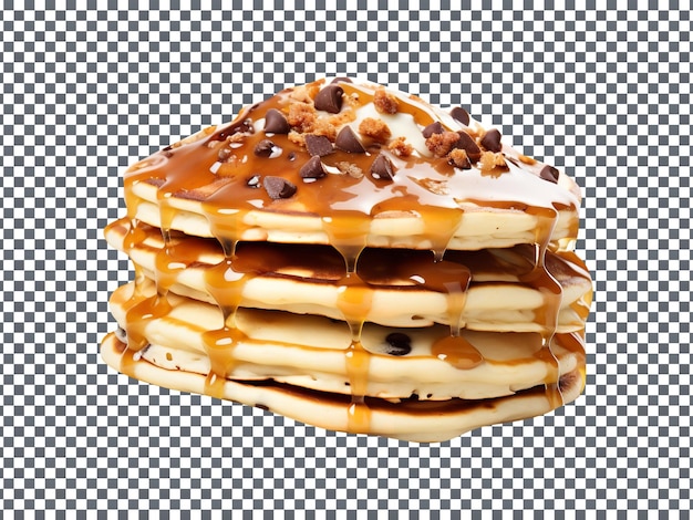 PSD stack of delicious caramel pancakes isolated on transparent background