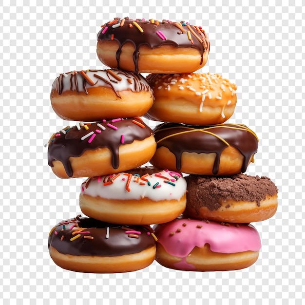 PSD stack of delicious donuts isolated on transparent background