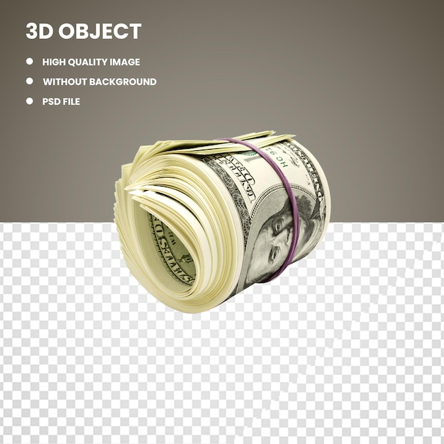 PSD a stack of dollar bills with the words 3d object on it
