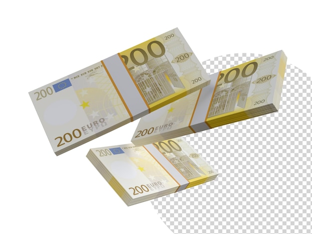Stack of Euro paper cash currency 3D Euro banknotes cash 200 Pile of us currency isolated on background Creative business european union economic finance making money or saving concept