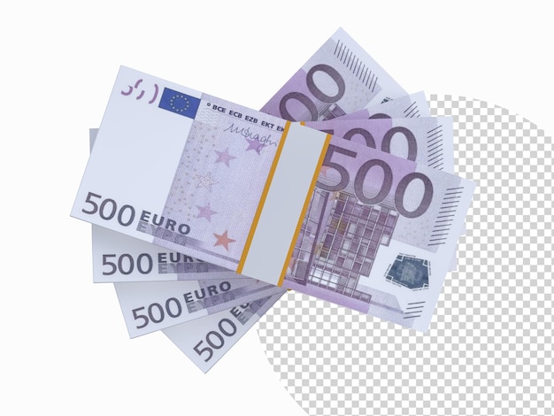 stack of euro paper cash currency 3d euro banknotes cash 500 pile of us currency isolated on background creative business european union economic finance making money or saving concept