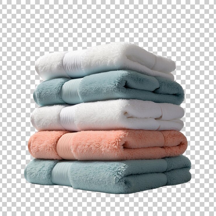 PSD stack of folded towels with one that says baby on the bottom