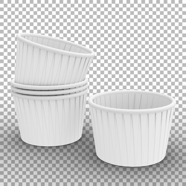 a stack of four white paper cups designed for serving food or snacks