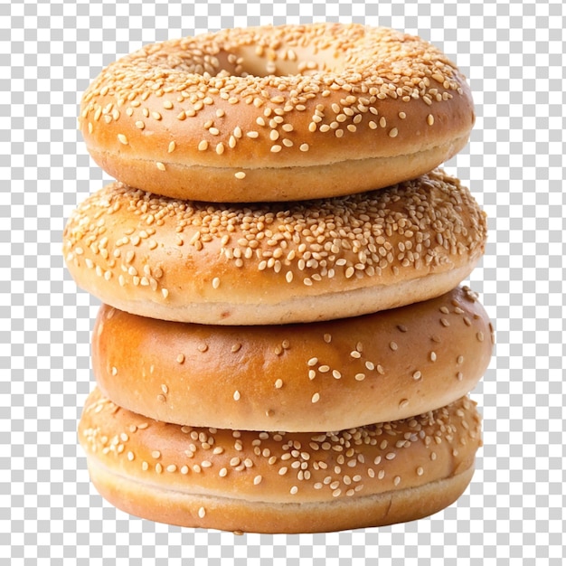 PSD stack of fresh sesame seed bagels isolated on transparent background