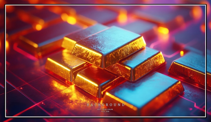 PSD stack of gold bars on a glowing abstract background