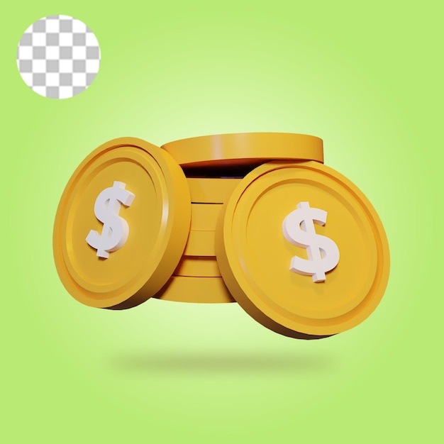 Stack gold coin with dollar sign isolated transparent background 3d icon